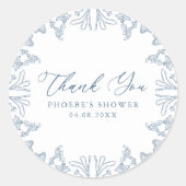 Frans Blauw Chinoiserie Bloemenbruid Favor Sticker (Voorkant)