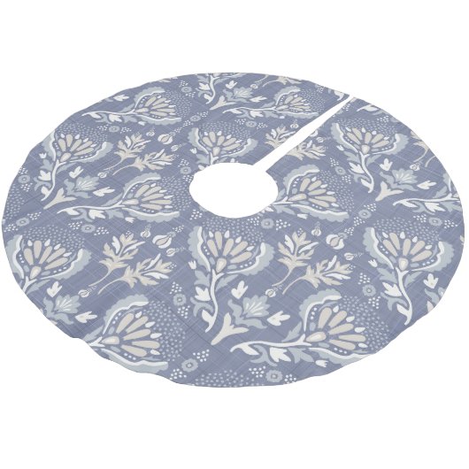 Frans blauw damast, armoedig chic. kerstboom rok (Gekanteld)