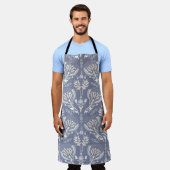 Frans blauw damast, armoedig chic. schort (Gedragen)