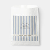  Frans Blauw Elegant Gestreepte Bakkerij Logo Bedankzakje (Voorkant)