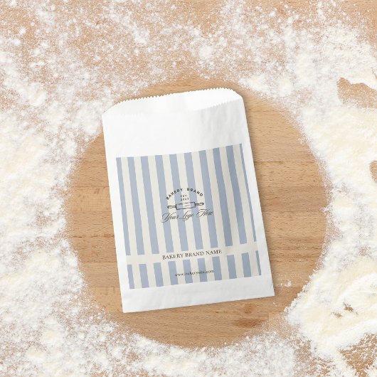 Frans Blauw Elegant Gestreepte Bakkerij Logo Bedankzakje