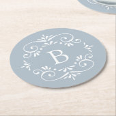 Frans Blauw en wit Elegant Monogram Ronde Kartonnen Onderzetter (Gebogen)