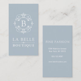 Frans Blauw en wit Elegant Monogram Visitekaartje