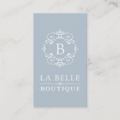 Frans Blauw en wit Elegant Monogram Visitekaartje (Voorkant)