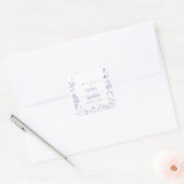 Frans Blauw en wit Floral Vrijgezellenfeest Hartel Vierkante Sticker (Envelop)