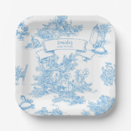 Frans Blauw en Wit Toile de Jouy Baby shower Papieren Bordje