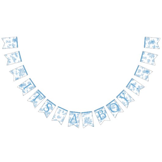 Frans Blauw en Wit Toile de Jouy Baby shower Vlaggetjes (Alle)