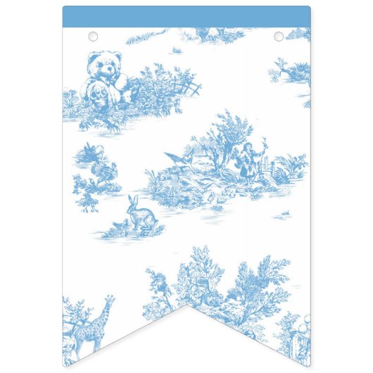 Frans Blauw en Wit Toile de Jouy Baby shower Vlaggetjes (Tweede vlag)