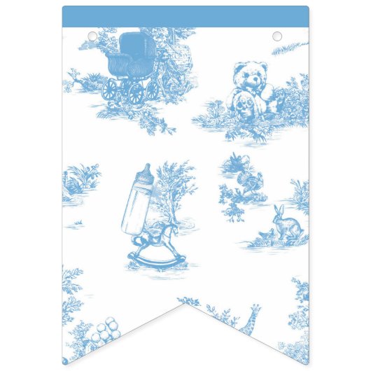 Frans Blauw en Wit Toile de Jouy Baby shower Vlaggetjes (Eerste vlag)
