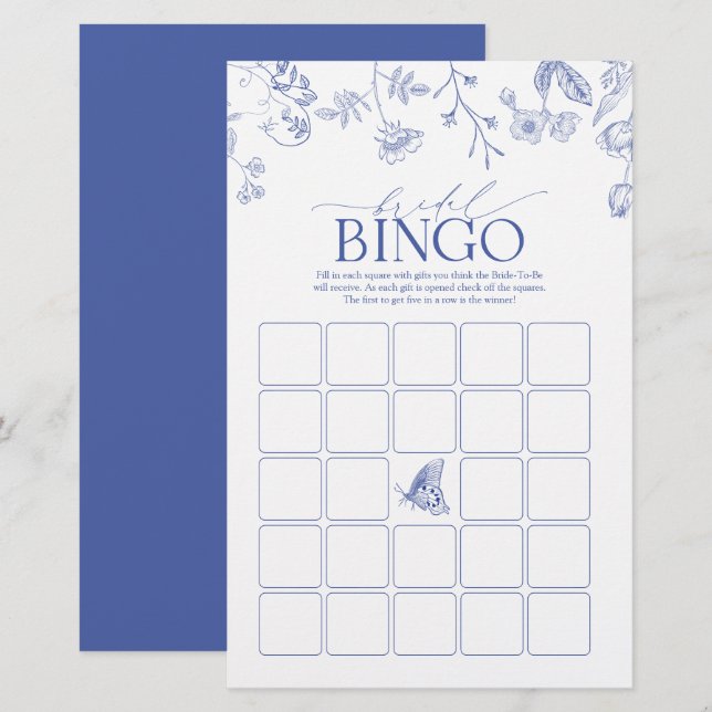 Frans Blauw en wit Victoriaans Bridal Bingo Game (Voorkant / Achterkant)