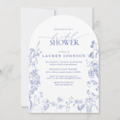 Frans Blauw en wit Victoriaans Floral Vrijgezellen Kaart (Voorkant)