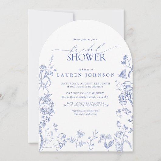 Frans Blauw en wit Victoriaans Floral Vrijgezellen Kaart (Voorkant)