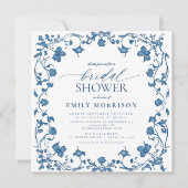 Frans Blauw en wit Victoriaans Floral Vrijgezellen Kaart (Voorkant)