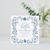 Frans Blauw en wit Victoriaans Floral Vrijgezellen Kaart (Staand voorkant)