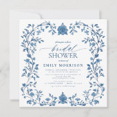 Frans Blauw en wit Victoriaans Floral Vrijgezellen Kaart (Voorkant)