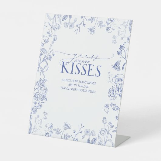 Frans Blauw en wit Victoriaans Hoeveel Kisses Reclamebord Met Voetstuk (Voorkant)