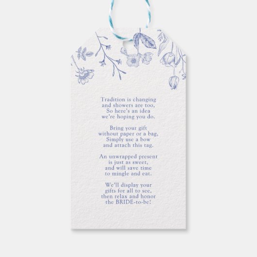 Frans blauw en wit Victoriaans schoeisel Geen omlo Cadeaulabel (Achterkant)