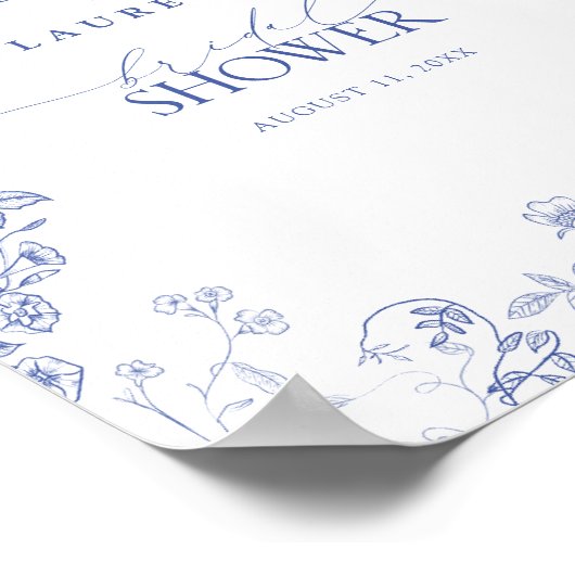 Frans Blauw en witte Victoriaans Shower Welkom Poster (Hoek)