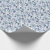 Frans  blauw flessenpatroon cadeaupapier (Hoek)