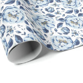 Frans  blauw flessenpatroon cadeaupapier (Rol Hoek)