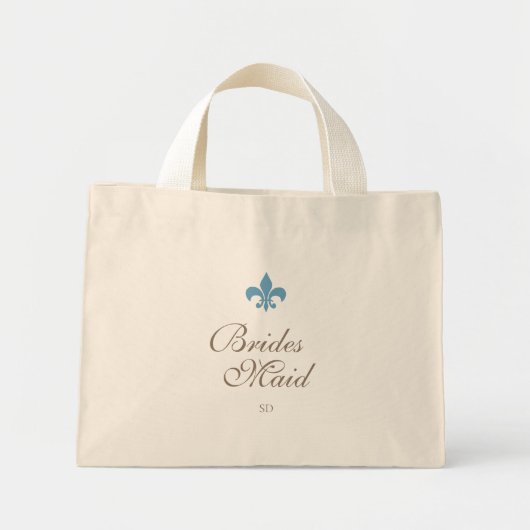 Frans Blauw Fleur de Lis Bruidsmeisje Initiaal Mini Tote Bag (Voorkant)