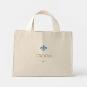 Frans Blauw Fleur de Lis Groom Initiaal Monogram Mini Tote Bag (Achterkant)