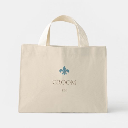 Frans Blauw Fleur de Lis Groom Initiaal Monogram Mini Tote Bag (Achterkant)