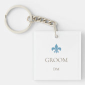 Frans Blauw Fleur de Lis Groom Initialen Monogram Sleutelhanger (voorkant)