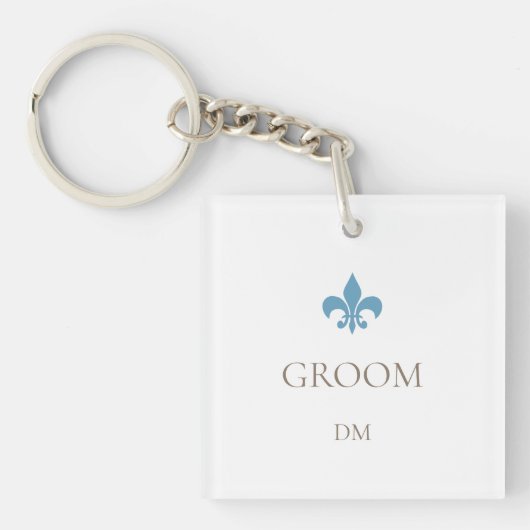Frans Blauw Fleur de Lis Groom Initialen Monogram Sleutelhanger (voorkant)