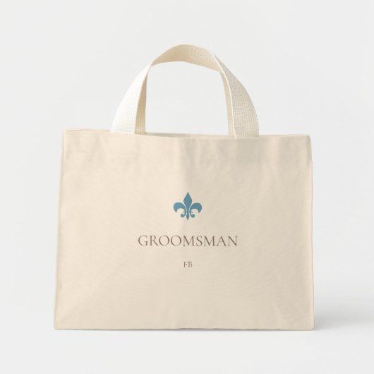 Frans Blauw Fleur de Lis Groomsman Initiaal Mini Tote Bag (Voorkant)