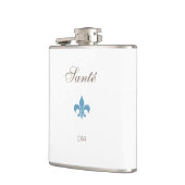 Frans Blauw Fleur de Lis Santé Monogram Bruiloft Heupfles (Links)