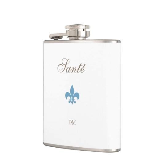 Frans Blauw Fleur de Lis Santé Monogram Bruiloft Heupfles (Links)