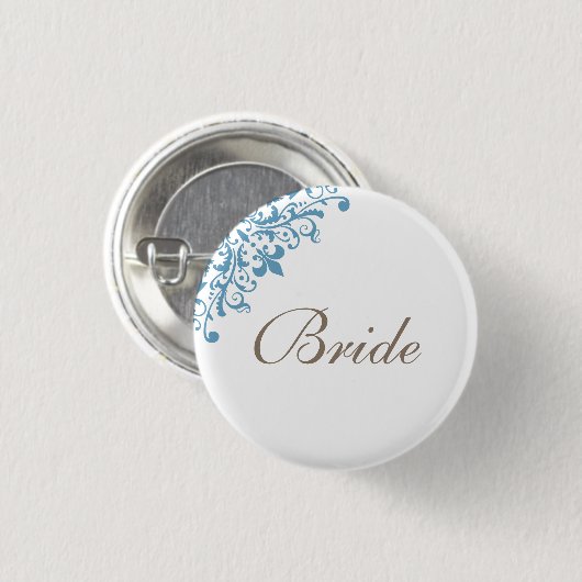 Frans Blauw Fleur de Lis Script Bride Ronde Button 3,2 Cm (Voorkant /achterkant)