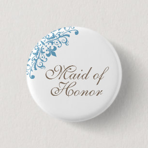 Frans Blauw Fleur de Lis Script Maid of Honor Ronde Button 3,2 Cm