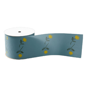 Frans blauw + geel bloemenlint grosgrain lint