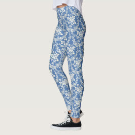 Frans Blauw-groen flessenpatroon Botanische afbeel Leggings