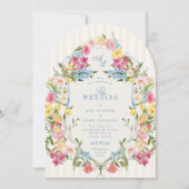 Frans Blauw Kleurrijke Bloemmonogram  Crest Kaart (Voorkant)