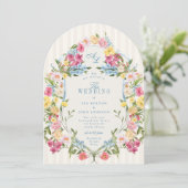 Frans Blauw Kleurrijke Bloemmonogram  Crest Kaart (Staand voorkant)