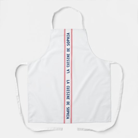 Frans Blauw La Cuisine Naam & Rood Gestreept Schort (Voorkant)