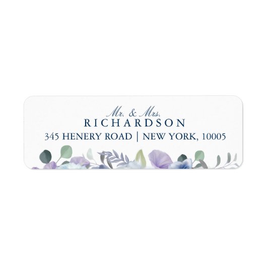 Frans Blauw & Lavendel Waterverf Bloemen Bruiloft Etiket (Voorkant)