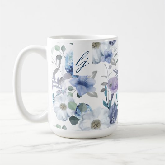 Frans Blauw & Lavendel Waterverf Bloemen Bruiloft Koffiemok (Links)