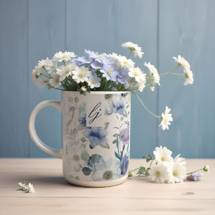 Frans Blauw & Lavendel Waterverf Bloemen Bruiloft Koffiemok