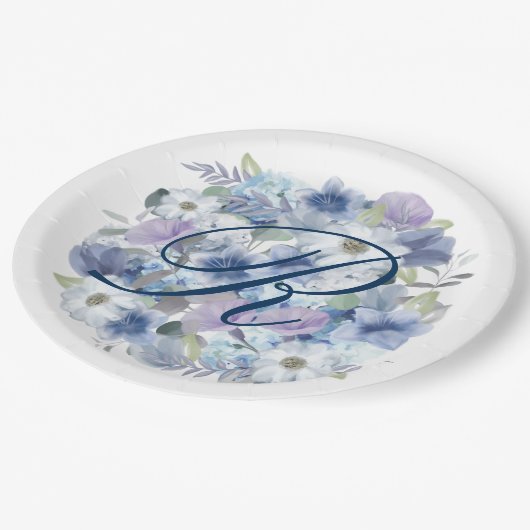 Frans Blauw & Lavendel Waterverf Bloemen Bruiloft Papieren Bordje (Gekanteld)