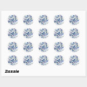 Frans Blauw & Lavendel Waterverf Bloemen Bruiloft Ronde Sticker (Vel)