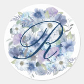Frans Blauw & Lavendel Waterverf Bloemen Bruiloft Ronde Sticker (Voorkant)