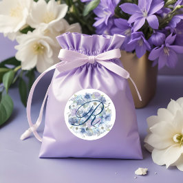 Frans Blauw & Lavendel Waterverf Bloemen Bruiloft Ronde Sticker