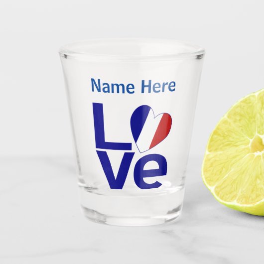Frans Blauw LIEFDE Hart Vlag Gepersonaliseerd Shot Glas (Voorkant)