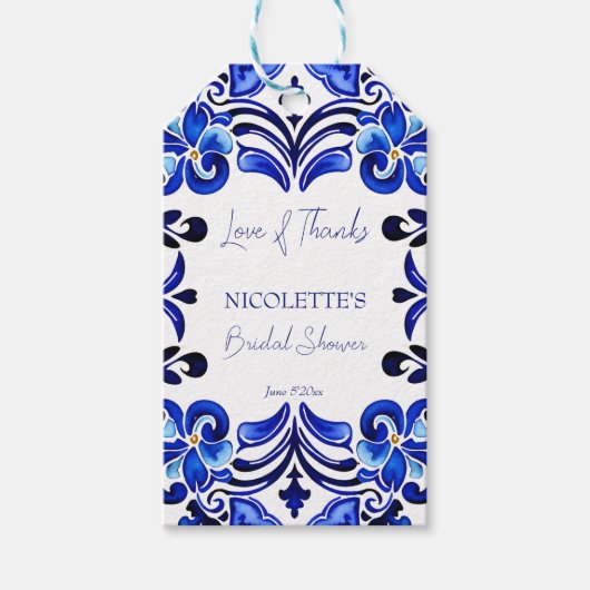 Frans Blauw Mediterraans tegel vrijgezellenfeest g Cadeaulabel (Voorkant)