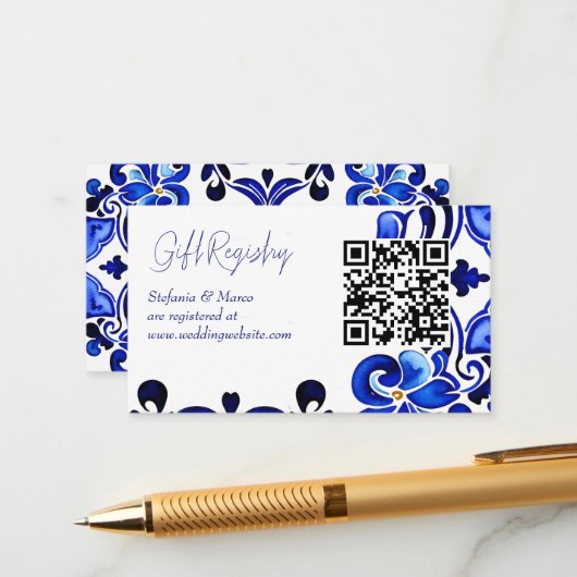 Frans Blauw Mediterraans tegels qr cadeau register Informatiekaartje (Voorkant / Achterkant in situ)
