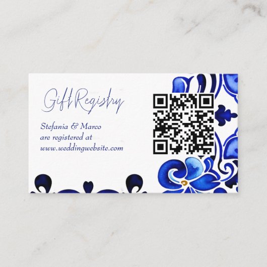 Frans Blauw Mediterraans tegels qr cadeau register Informatiekaartje (Voorkant)